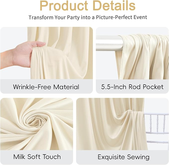 10x10ft Beige Backdrop Curtains for Parties Wedding Photo Wrinkle Free Polyester Photoshoot Curtains Drapes Backdrop for Birthday Baby Shower Graduation Stage Photography Background 2 Panels 5x10FT