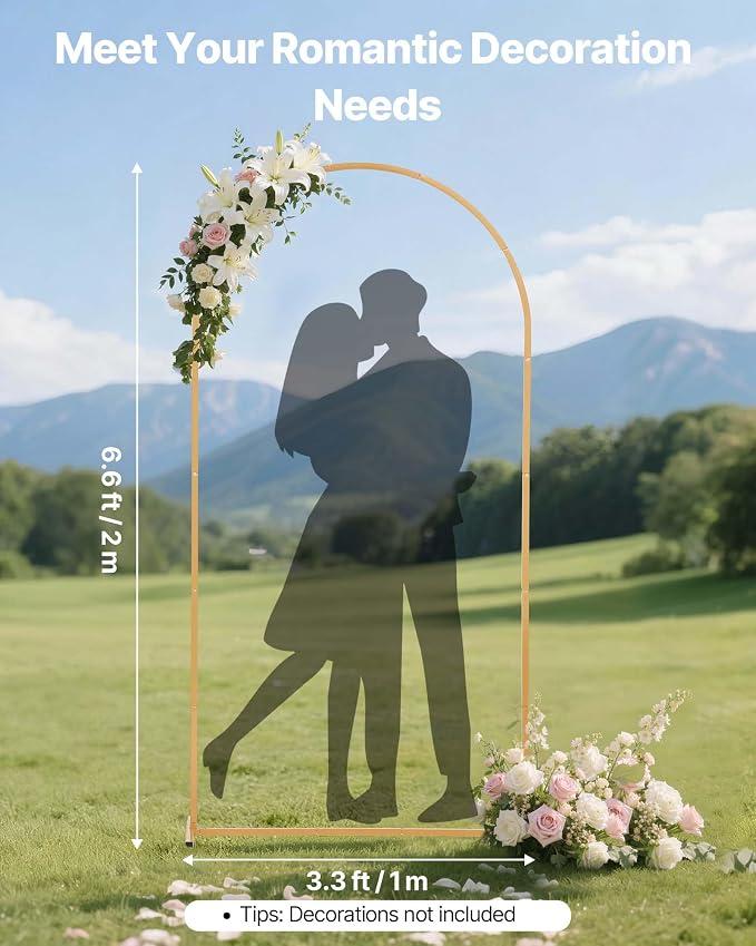 VEVOR Arch Backdrop Stand, 6.6 x 3.3 ft, Stable Structure, Easy Assembly, 1 Set Gold Metal Arch Backdrop Stand for Wedding, Birthday Party, Graduation, Holiday Celebration, and Ceremony Decoration