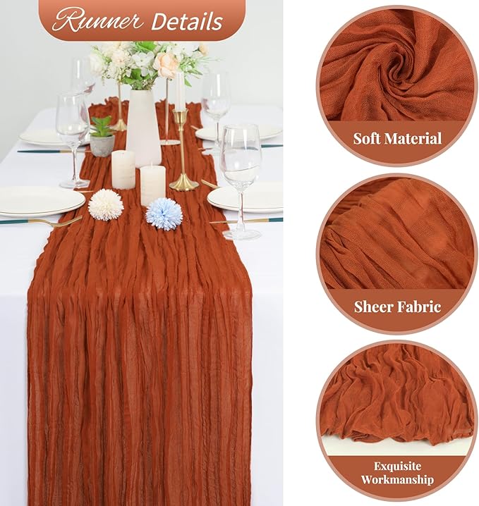 20 Pack Terracotta Cheesecloth Table Runner 120 Inch 10FT Rustic Boho Gauze Cheese Cloth Table Runner for Wedding Party Baby Shower Thanksgiving Christmas Decoration