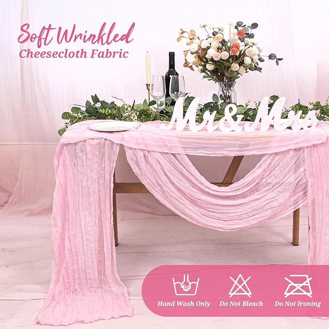 10 Pack Cheesecloth Table Runner Light Pink, Rustic Boho Gauze Fabric Table Runner Romantic Table Runner for Wedding, Festival, Birthday, Anniversary, Dinner and Outdoor Events (17.7 x 108 inch)