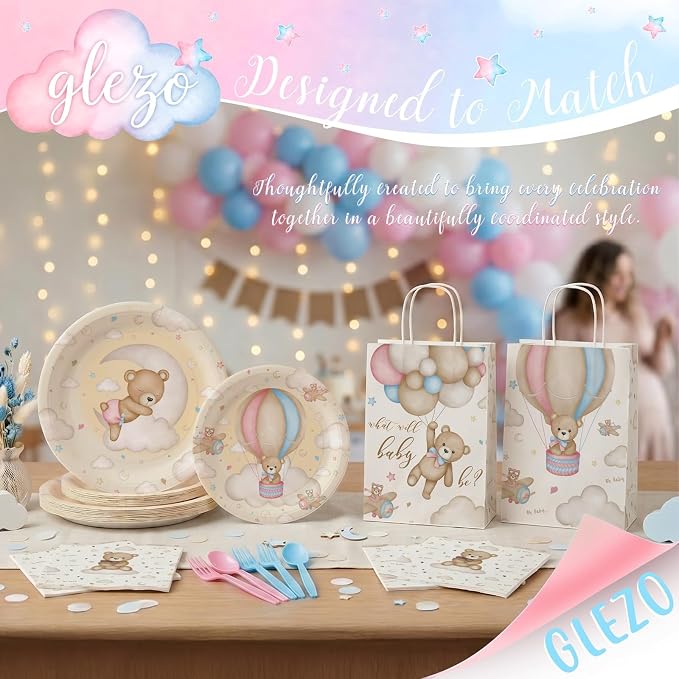 Teddy Bear Gender Reveal Plates and Napkins Set – He or She, What Will It Be – Serves 20, Paper Plates, Napkins – Bear Baby Shower Party Supplies Decorations Tableware for Birthday