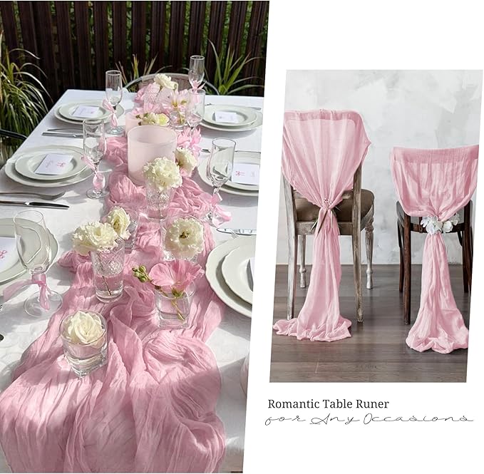 10 Pack Light Pink Cheesecloth Table Runner 17x108 Inch Semi Sheer Boho Gauze Cheese Cloth Table Runners, for Wedding Bridal Shower Birthday Party Home Decor Garden Farmhouse