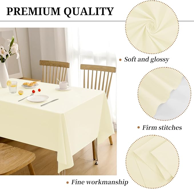 12 Pack Polyester Tablecloth -60 x 102 Inch Beige Table Cloth for 6 Feet Rectangle Tables, Stain and Wrinkle Resistant Washable Fabric Table Cover for Wedding Party Banquet Restaurant Kitchen