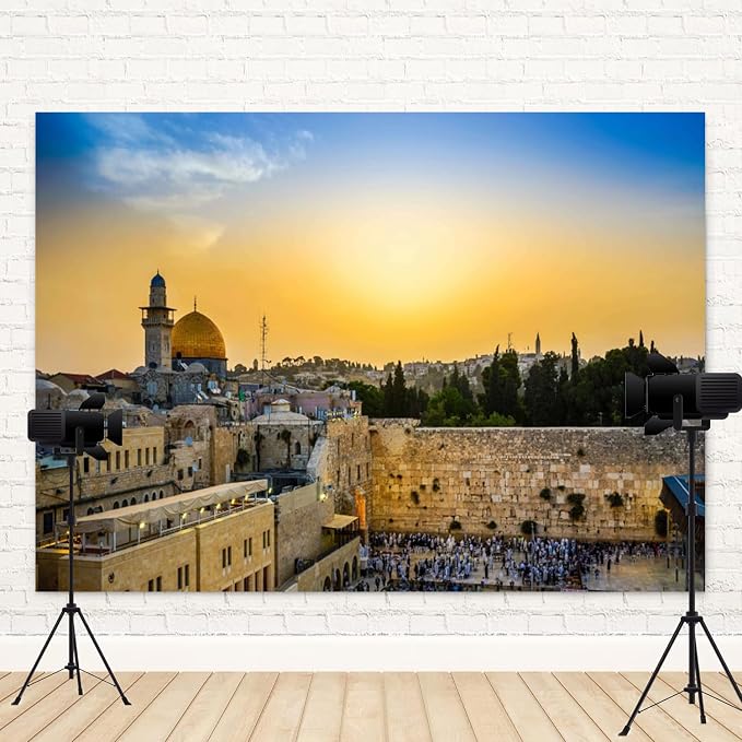 12x6ft Jerusalem Western Wall Backdrop Jewish New Year Photography Background Rosh Hashanah Shana Tova Sukkot Sukkah Yom Kippur Purim Passover Hanukkah Banner Decorations Photo Booth Prop