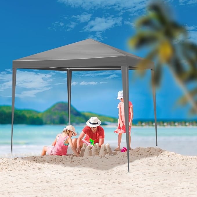 6.5x6.5FT Canopy Tent, Portable Heavy Duty Outdoor Tent with 4 Removable Sidewalls, Waterproof Party, Camping, Picnic & Backyard Shelter, Gray