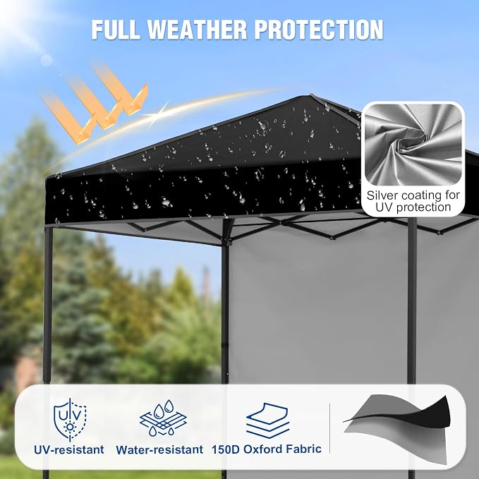 6x4 Pop Up Canopy Tent with One Wall Panel, Instant Portable Beach Canopy, Outdoor Tent with Carry Bag for Camping, Sports, Tailgating, Events, Black