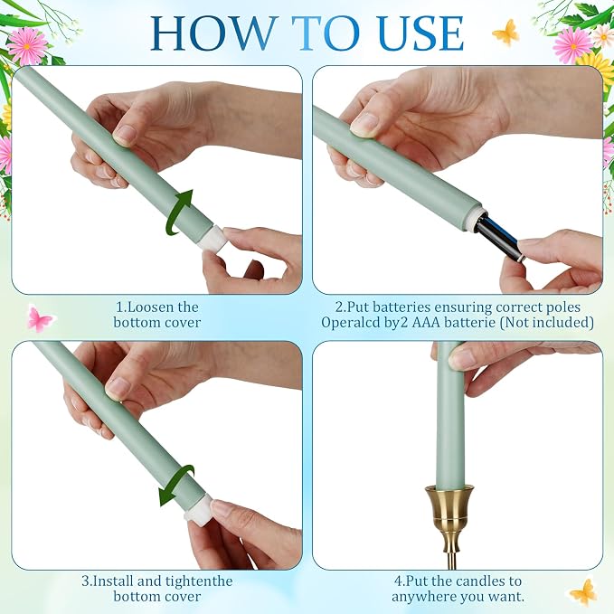 Macarrie 24 Packs Flameless Taper Candles Battery Operated Fake 11 Inch Long Candlelight LED Flameless Candlesticks Flickering Tapered for Summer Fall Wedding(Spring Wedding)