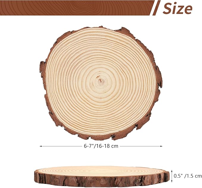 Set of 10 Wood Slices for Centerpieces 6-7 inch, Natural Unfinished Wood Craft Kits, Tree Slices with Bark for DIY Crafts Wedding Christmas Party Decoration, Wood Centerpieces for Tables