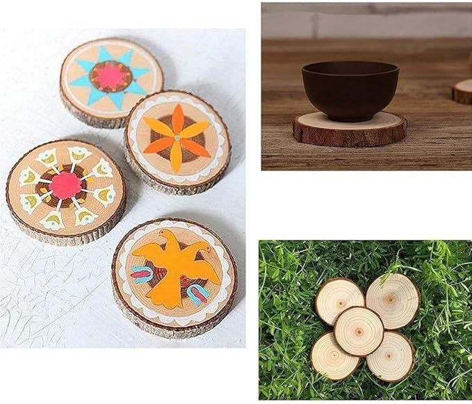 William Craft Unfinished Natural Wood Slices with Bark - 30 Pcs 3.5-4 inch Craft Wood kit Circles Crafts Christmas Ornaments DIY Crafts with Bark for Crafts Rustic Wedding Decoration
