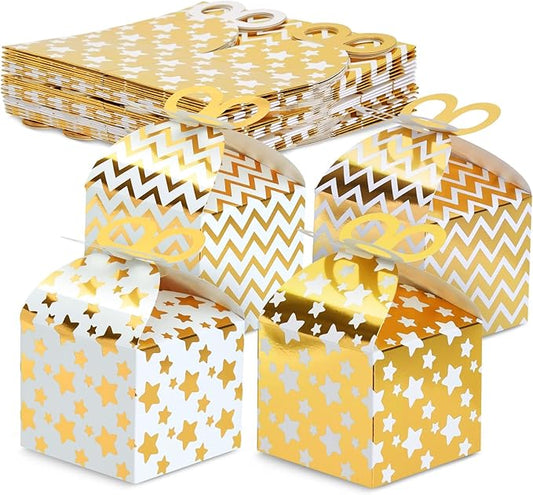 Best Paper Greetings Readymade Mini Gable Party Favor Boxes - 36 Pack Gold Polka Dot, 3.7 x 3.2 x 3.7 In - Thank You Boxes for Candy - Cookies & Small Treats