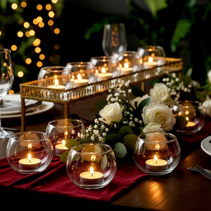 12 Pcs Tealight Candle Holder- Round Clear Candle Centerpieces for Tables, Wedding Shower, Bridal Shower Table Decorations