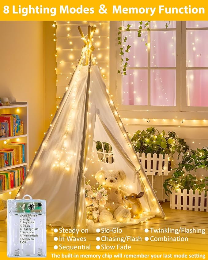 8 Pack 60 LED Fairy Lights Battery Operated with Remote, 8 Modes String Lights Indoor Outdoor, Cuttable Battery Light for Home Bedroom Wedding DIY Centerpiece Christmas Decorations (Warm White)