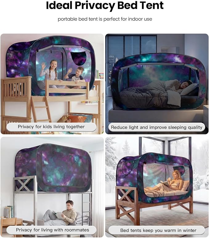 ANC POP Bed Tent Full Bed Canopy Portable Dream Tent for Adult Indoor Sleeping Tents with 2 Doors Breathable Private Space Tents, Galaxy
