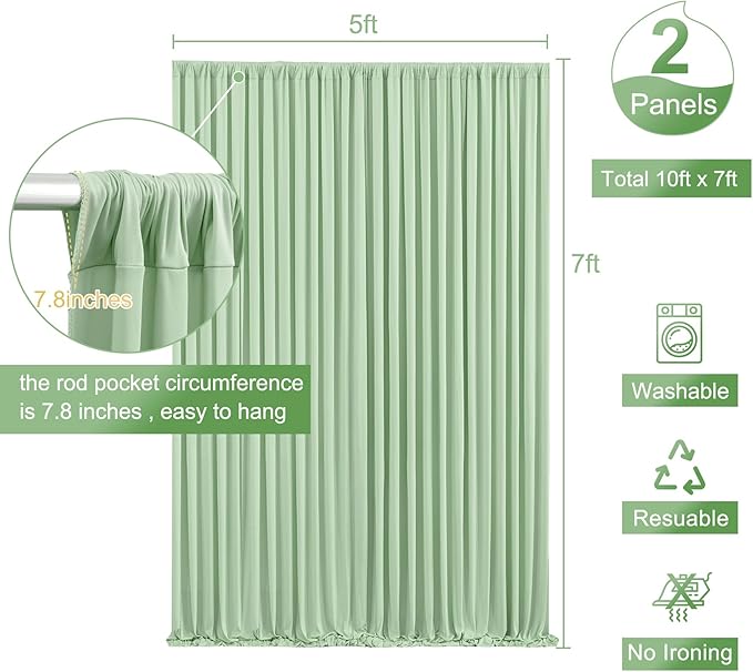 Sage Green Backdrop Curtain for Parties Wrinkle Free Dark Green Photo Curtains Backdrop Drapes Fabric Decoration for Baby Shower Birthday Party Photography 5ft x 7ft,2 Panels