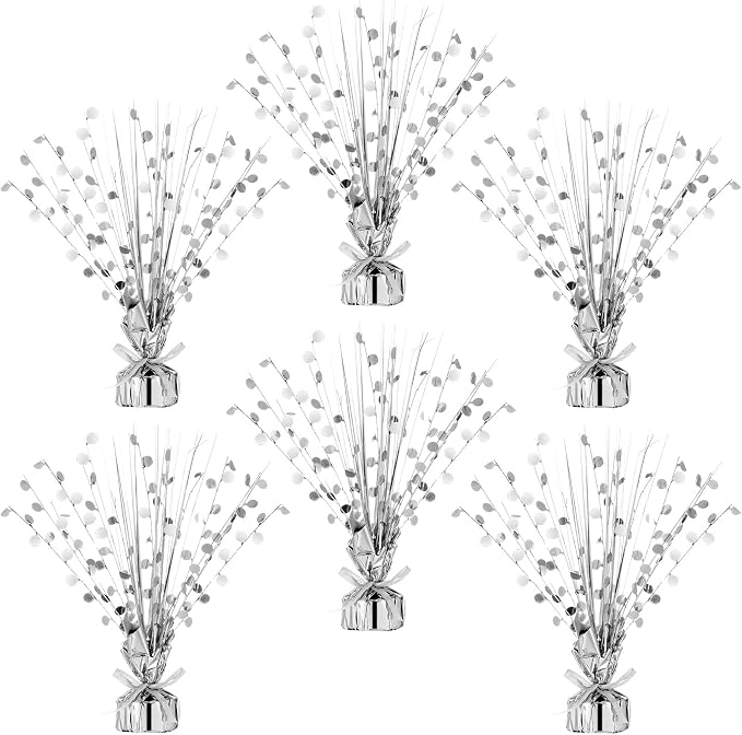 Crowye 6 Pcs Silver Metallic Foil Spray Centerpiece Table Decoration Silver Round Spray Centerpiece for Party Table Decor for Holiday Birthday Party