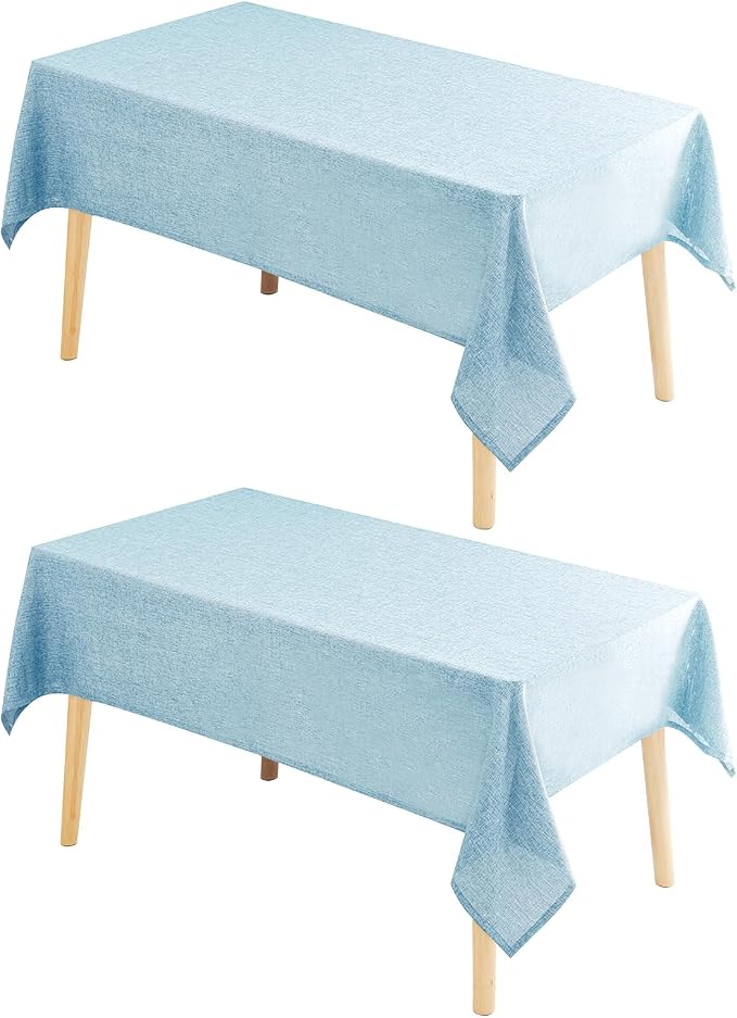 Hiasan 2 Pack Faux Linen Rectangle Tablecloth - Wrinkle and Stain Resistant Washable Table Cloth for Kitchen Dining Room Holiday Table Cover for Party Dinner, Lux Slate Blue, 90 x 156 Inch