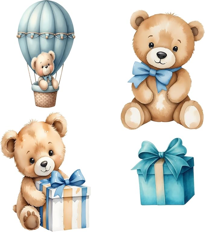 Honoson 4 Pcs Large 24" x 32" Teddy Bear Baby Shower Decorations Cardboard Cutouts, Bear Themed Party Yard Signs Blue for We Can Bearly Wait Birthday Gender Reveal Party Supplies Lawn Decor