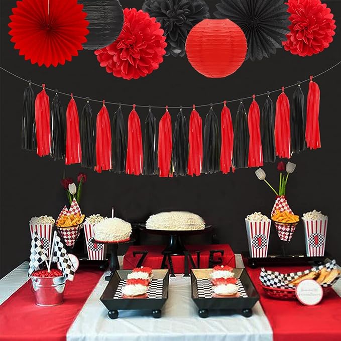 Black Red Graduation Party-Decorations Garland - 36pcs Congrats Grad Class 2026 Banner,Hat Hanging Streamer,College High School Congratulations Master Celebration Classroom Backdrop Decor Burgleda