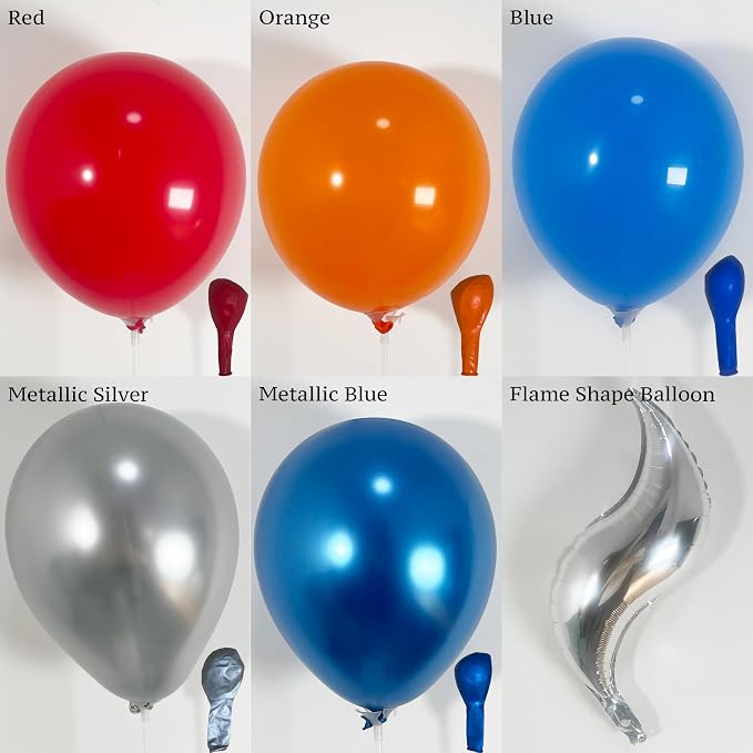 PartyXpress 117PCS Rocket Balloon Arch Garland Kit with Red Blue Orange Metallic Silver Balloons for Outer Space Theme Party Decorations, Rocketship Decor, Kids Birthday
