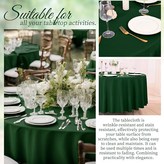 10 Pack Round Tablecloth 90 Inch Hunter Green, Waterproof Polyester Fabric Table Cloth for Round Tables, Stain Wrinkle Resistant Tablecloths Washable Table Cover for Wedding Dining Party Banquet