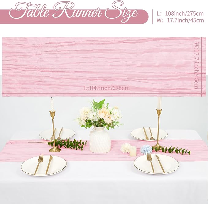20 Pack Cheesecloth Table Runner 17 x 108 inch Long Boho Gauze Table Runners Semi Sheer Table Runner for Wedding Decor, Baby Shower, Birthday Party, Banquet (Light Pink)
