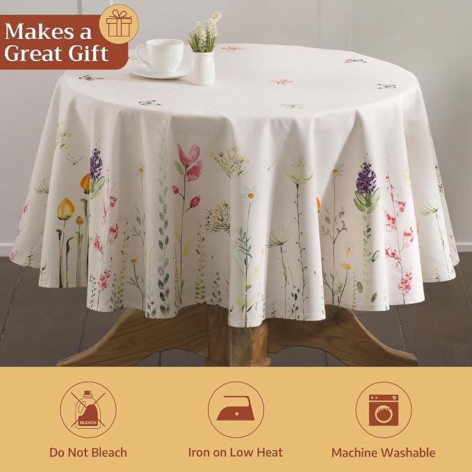Maison d' Hermine Table Cloth Round Table 100% Cotton 69 Round Inches Tablecloth Reusable Decorative for Dining Kitchen Room Farmhouse Party Home Hotel Restaurant Spring Summer - Botanical Fresh