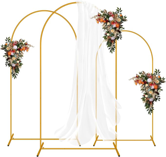 3 Pack Arch Backdrop Stand (7.2FT/6.6FT/6FT), Gold Balloon Arch Stand, Easy Assembly Arch Stand for Birthday Party Decoration