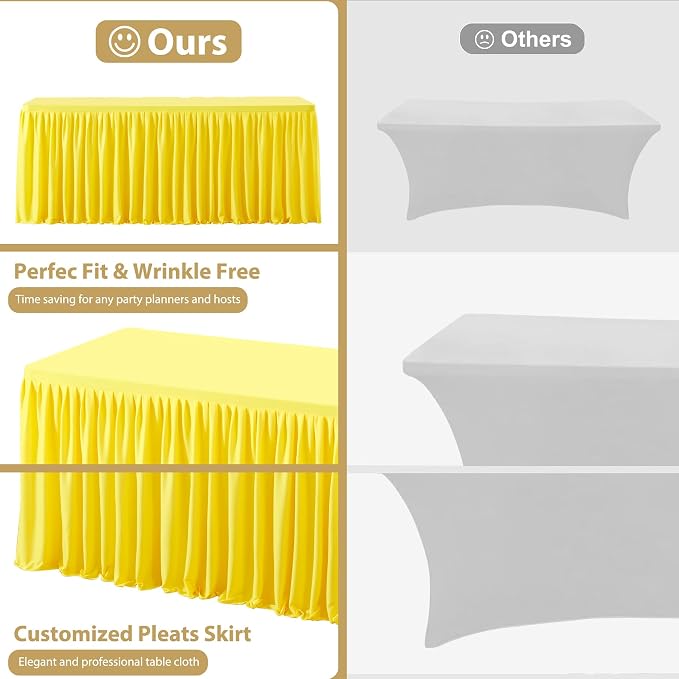 Wish Care 6 Pack Yellow Rectangle Table Clothes for 6 Foot Tables, Polyester Fitted Tablecloths 6ft Stretch Table Cover for Wedding, Birthday, Parties, Trade Show, Craft Show