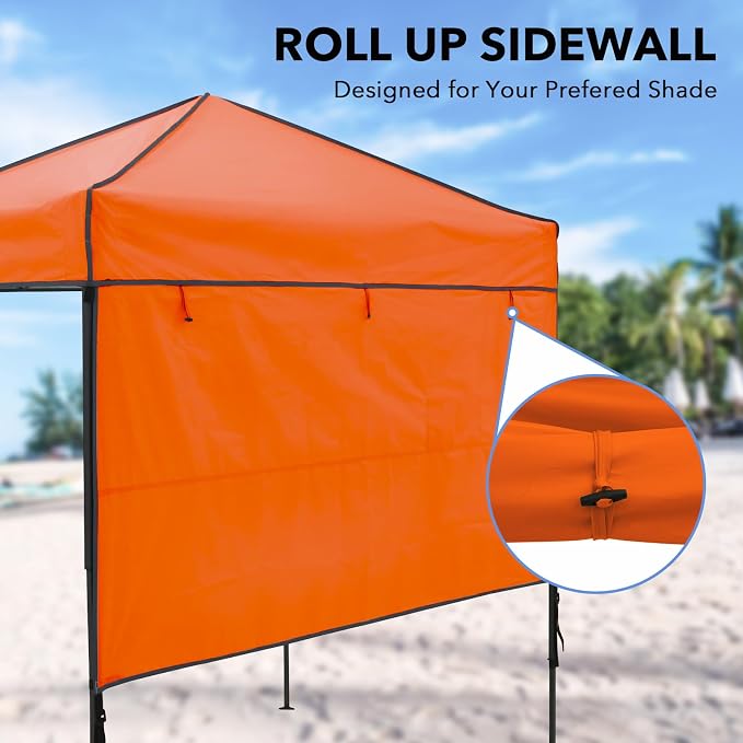 6x4 Pop Up Canopy Tent with Half Wall Panel, Instant Portable Beach Canopy, Outdoor Tent with Carry Bag for Camping, Sports, Tailgating, Events, Orange