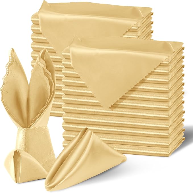 Homiest Gold Satin Napkins - 100 Pack (17x17 Inches), Scalloped Square - Silky & Elegant, Perfect for Wedding, Dinner & Party
