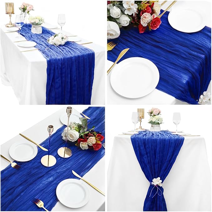 15 Pack Cheesecloth Table Runner 6FT Romantic Cheese Cloth Table Runner 35 x72Inch Gauze Boho Table Runners for Wedding Birthday Party Pinic Bridal Baby Shower Anniversary Table Decoration(Royal Blue)