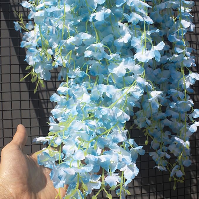 AITISOR 24 Pack Artificial Fake Wisteria Vine Ratta (3.75 Feet) Hanging Garland Silk Flowers String Home Party Wedding Decor (Sky Blue)