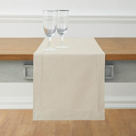 Solino Home Linen Table Runner 144 Inches Long - Cotton Linen Hemstitch Extra Long Table Runner 14 x 144 Inch for Spring, Summer, Mothers Day