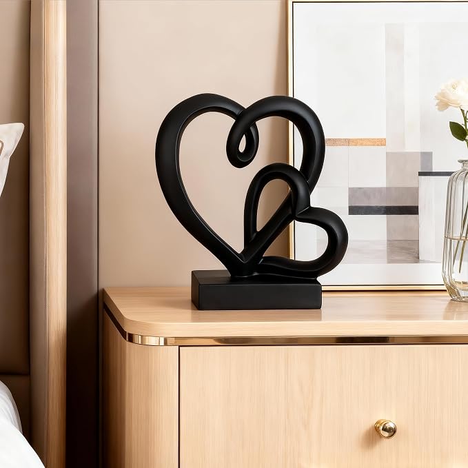 Wedding Anniversary Couples Gifts-Two Hearts Decor Resin Statue,1st to 50th for Her/Him,Engagement Present, Shimmering Love Symbol for Couple, Romantic Home Accent