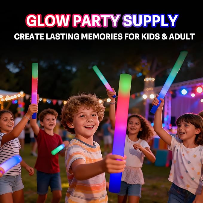 12pcs Foam Glow Sticks,Party Favors Supplies,3 Flashing Modes Glow In The Dark Party Supplies, Light Up Foam Sticks for Wendding Raves Camping Outdoor