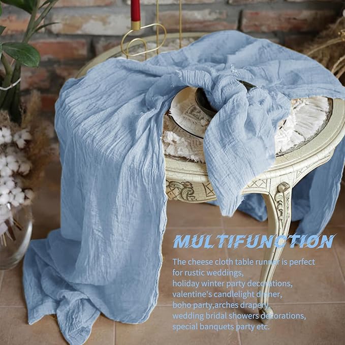 20 Pack Cheesecloth Table Runner - 17x108 Inch Dusty Blue Boho Gauze Cheese Cloth Table Runners for Baby Bridal Shower Decoration Wedding Party Summer Garden Farmhouse