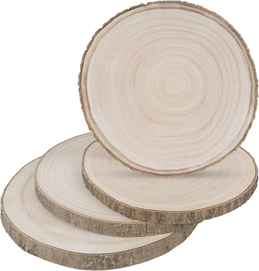 Prsildan 4 Pcs Large Natural Wood Slices, 12.5-14 Inches Unfinished Wood Centerpieces for Tables, DIY Round Rustic Wooden Circle Crafts for Wedding Table Décor