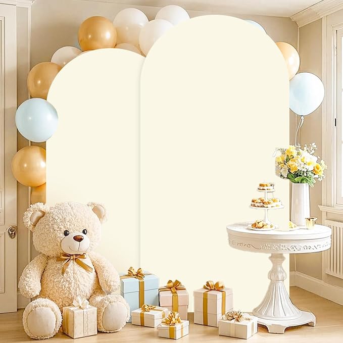 FUHSY Ivory Arch Covers Stretchy Backdrop Set of 2 Spandex Fitted Arch Cover 6FT, 7.2FT Party Backdrop Balloon Arches Covers Fabric Cream Arches Stand Covers for Birthday Baby Shower Wedding Decor