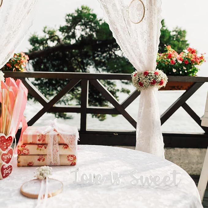 Love Is Sweet Table Decor Hollow Sign Wooden Love Is Sweet Sign for Dessert Table Freestanding Wood Is Wooden Letter Top for Wedding Shelf(White)