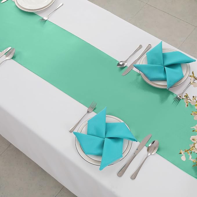 Horbaunal 2 Pack Aqua Satin Table Runner 12 x 108 Inch, Smooth Table Runners for Wedding Banquets Birthday Party