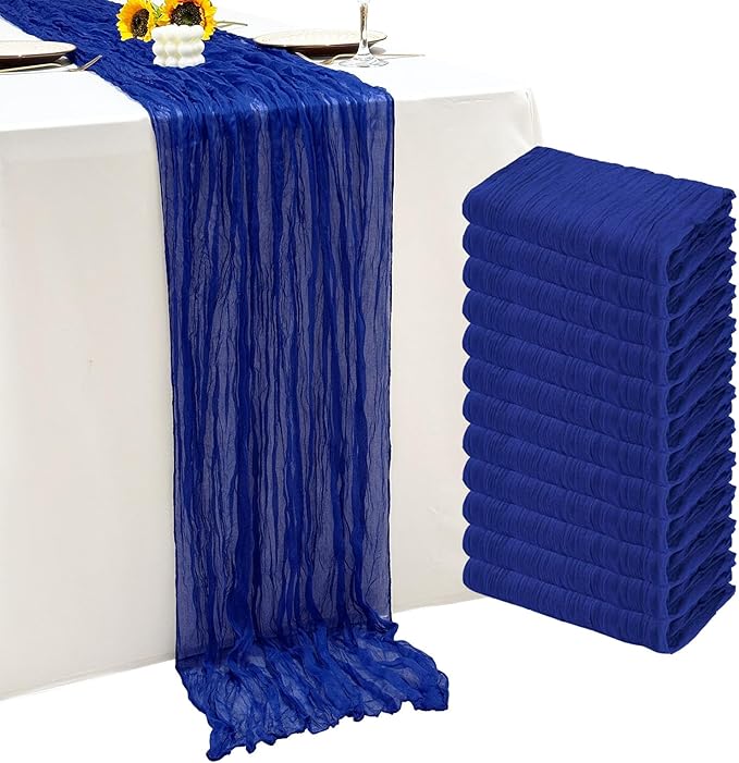 12Pack Royal Blue Table Runner 10Ft Cheesecloth Table Runner Boho Gauze Table Runners Long Cheese Cloth Table Runners for Wedding Party Bridal Shower Thanksgiving Christmas