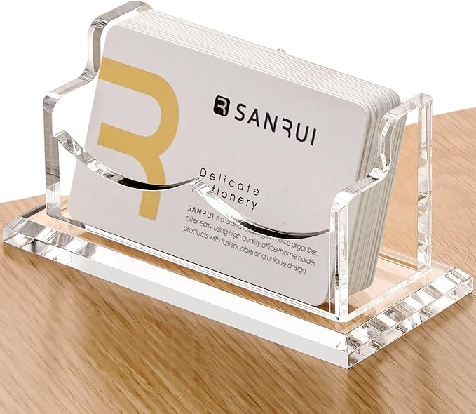 SANRUI Clear Horizontal Business Card Holder Stand for Desk, Acrylic Desktop Display Name Cards Holders Organizer Storage Rack,for Exhibition, Home, Office,1 Tier 1 Pocket, 60 Card Capacity