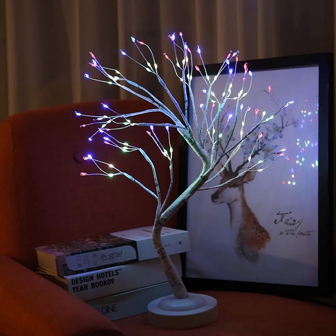 Tabletop Bonsai Tree Light,108L LED Tree Lamp,Halloween Tree with 8 Mode& Timer,Artificial Tree with Lights USB & Battery Operated,Lighted Birch Tree Indoor for Home Decoration - Multicolor Glow Glow