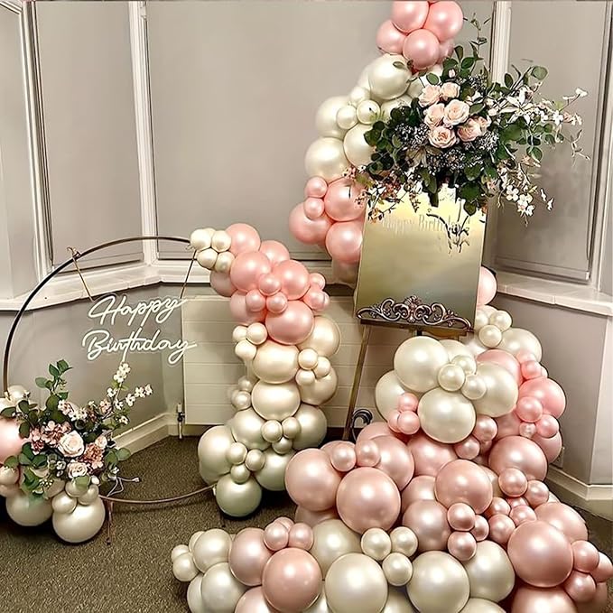 Pearl Pink Balloons With Pearl Stickers, 98PCS Pearl Peach Double Stuffed Balloons Garland Arch Kit, 18/12/10/5 inch Different Size Balloons for Wedding Bridal Baby Shower Engagement Decorations