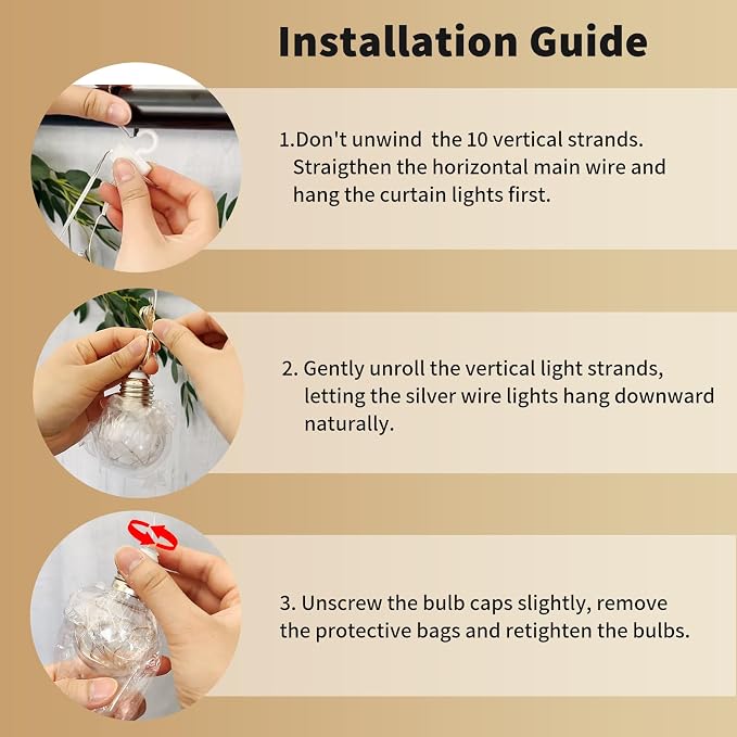 YOLIGHT Wishing Ball Curtain Lights 200 LED Window Curtain String Lights with Remote, USB Battery Powered Twinkle Globe Fairy Lights for Wedding Party Bedroom Christmas Decoration (Warm White)
