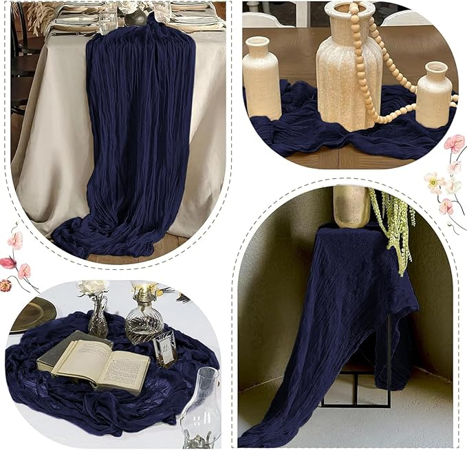 25 Pack Navy Blue Cheesecloth Table Runner 17 x 108 Inch Gauze TableRunner Fabric Semi Sheer Cheese Cloth Table Runner Bulk for Rustic Romantic Wedding Baby Shower Table Decoration