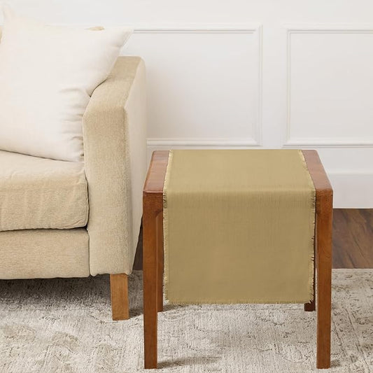 Solino Home Fringe Linen Table Runner 36 Inches - 100% Pure Linen Kelp Table Runner 14 x 36 Inch Ideal for Dresser and Coffee Tables, Spring, Summer, Mothers Day