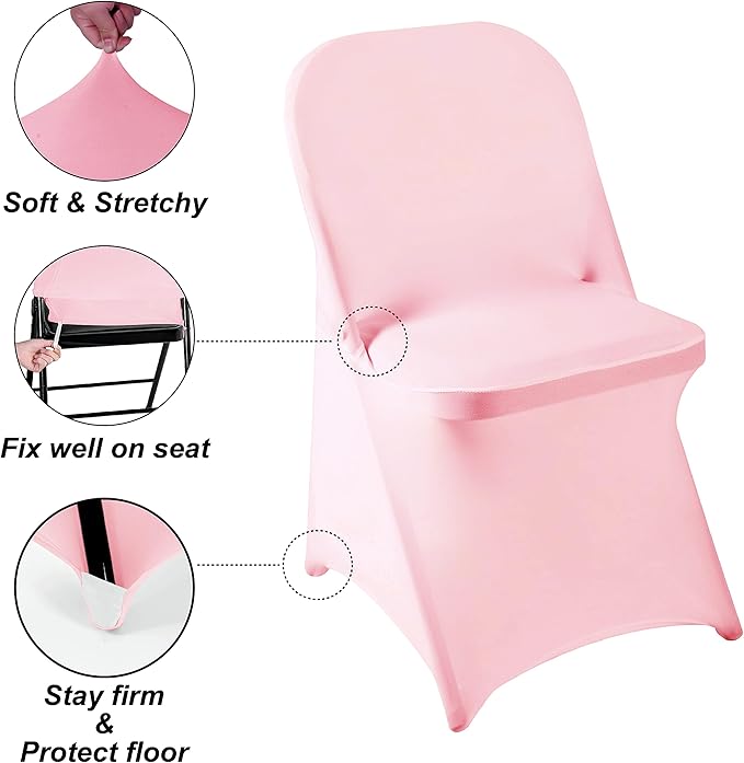 Howhic Folding Chair Covers for Party - 36pcs, Pink Universal Spandex Stretchy Fitted Chair Covers for Wedding, Banquet, Conference