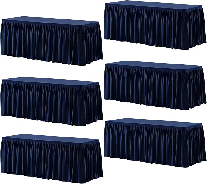Wish Care 6 Pack Navy Blue Rectangle Table Clothes for 8 Foot Tables, Polyester Fitted Tablecloths 8ft Stretch Table Cover for Wedding, Birthday, Parties, Trade Show, Craft Show