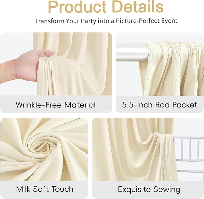 20x12ft Champagne Backdrop Curtains for Parties Wrinkle Free Fabric Backdrop Curtain Wedding Photo Drapes Backdrop for Birthday Party Baby Shower Bridal Shower Photography Back Drop 4 Panels 5x12FT